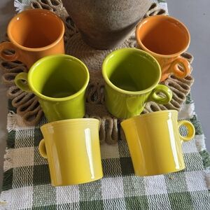 Fiestaware Set Of 6 Mugs Green Yellow Orange Drinkware Home Kitchen Decor